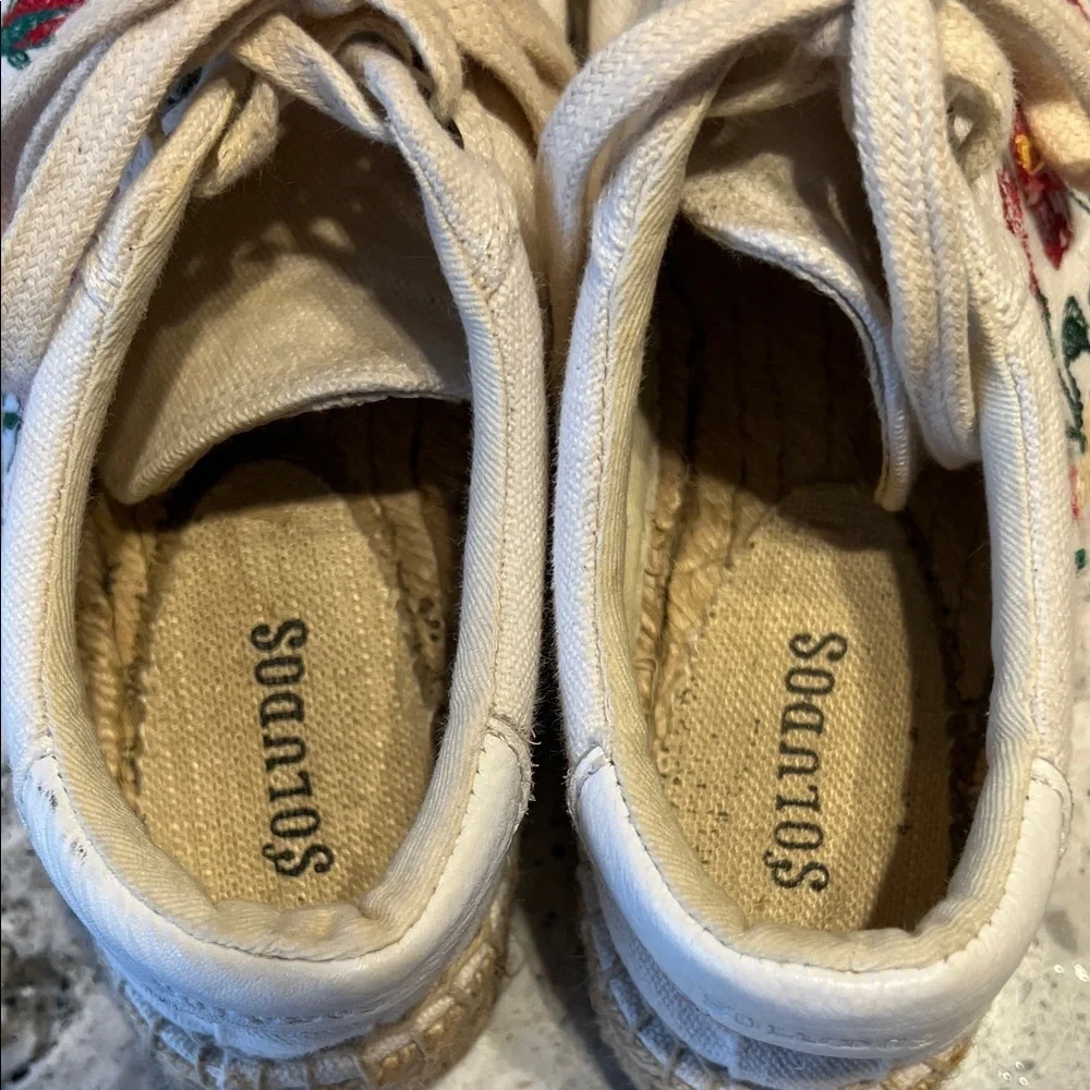 Soludos Cream Floral Espadrille Sneakers Size 7